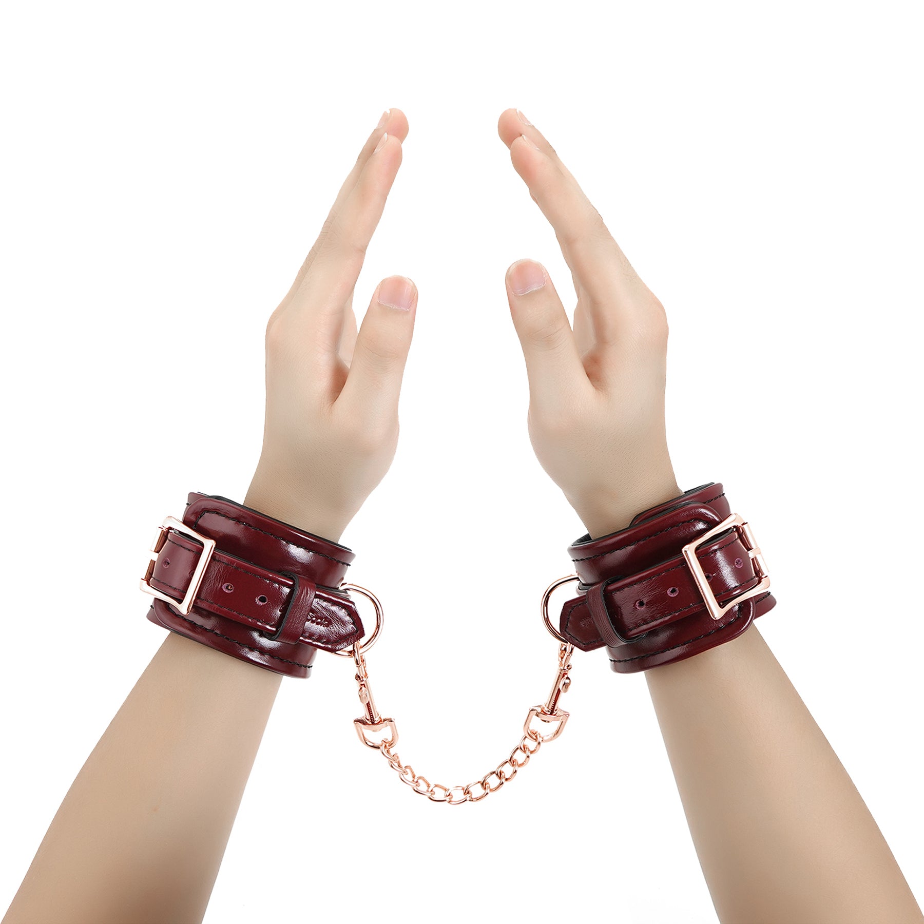 Wine Red Leather Handcuffs With Rose Gold Hardware By Liebe Seele