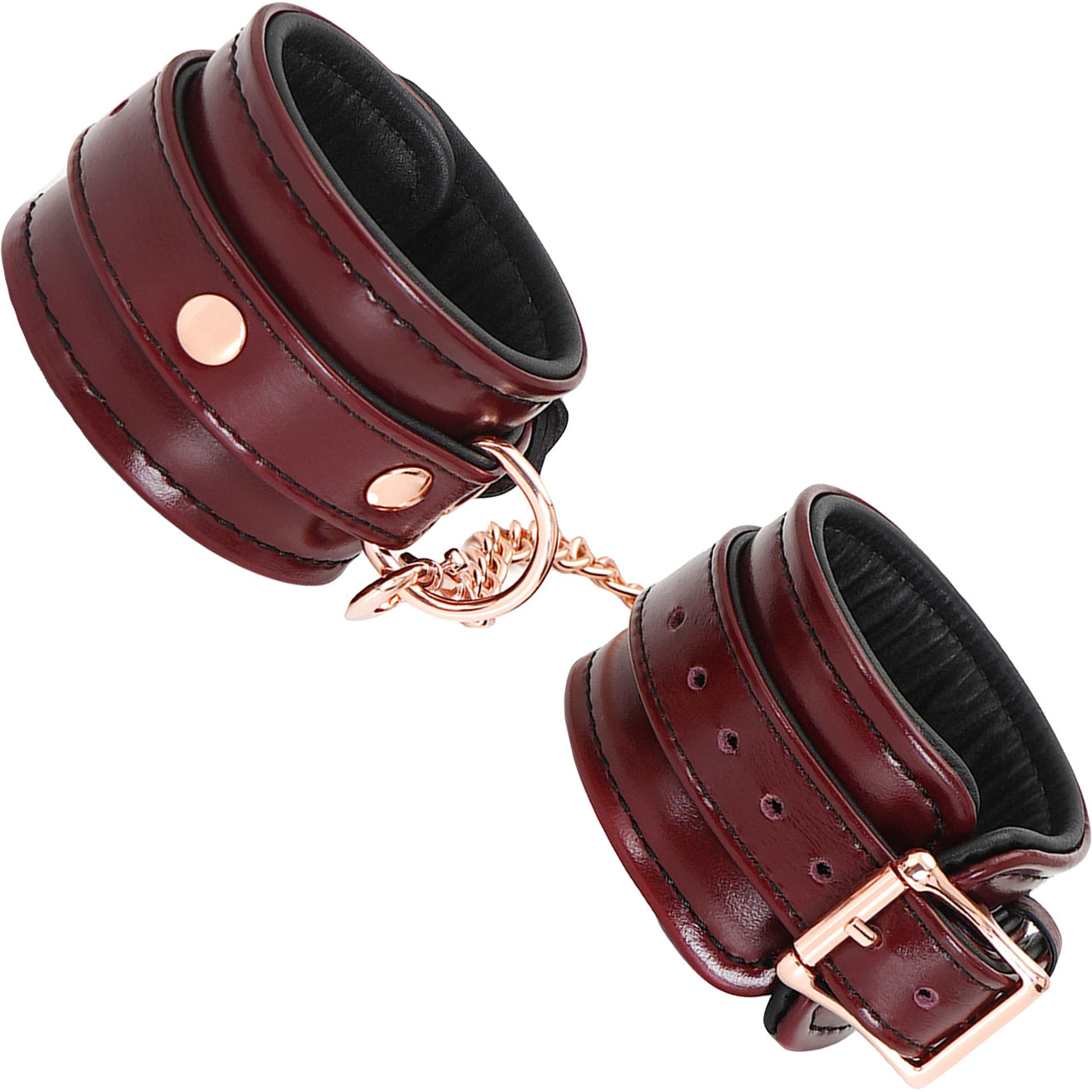 Wine Red Leather Handcuffs With Rose Gold Hardware By Liebe Seele