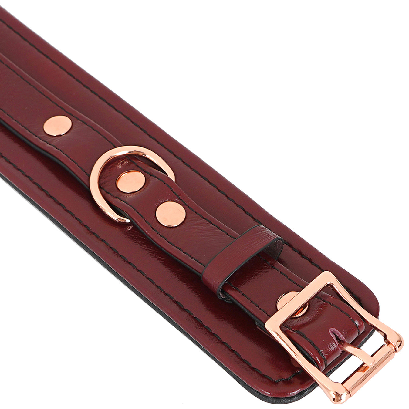 Wine Red Leather Handcuffs With Rose Gold Hardware By Liebe Seele