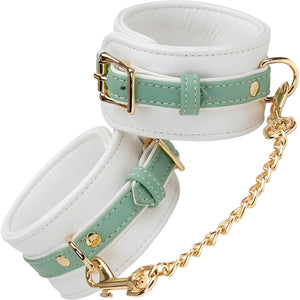 Fairy White & Green Leather Handcuffs With Gold Hardware By Liebe Seele