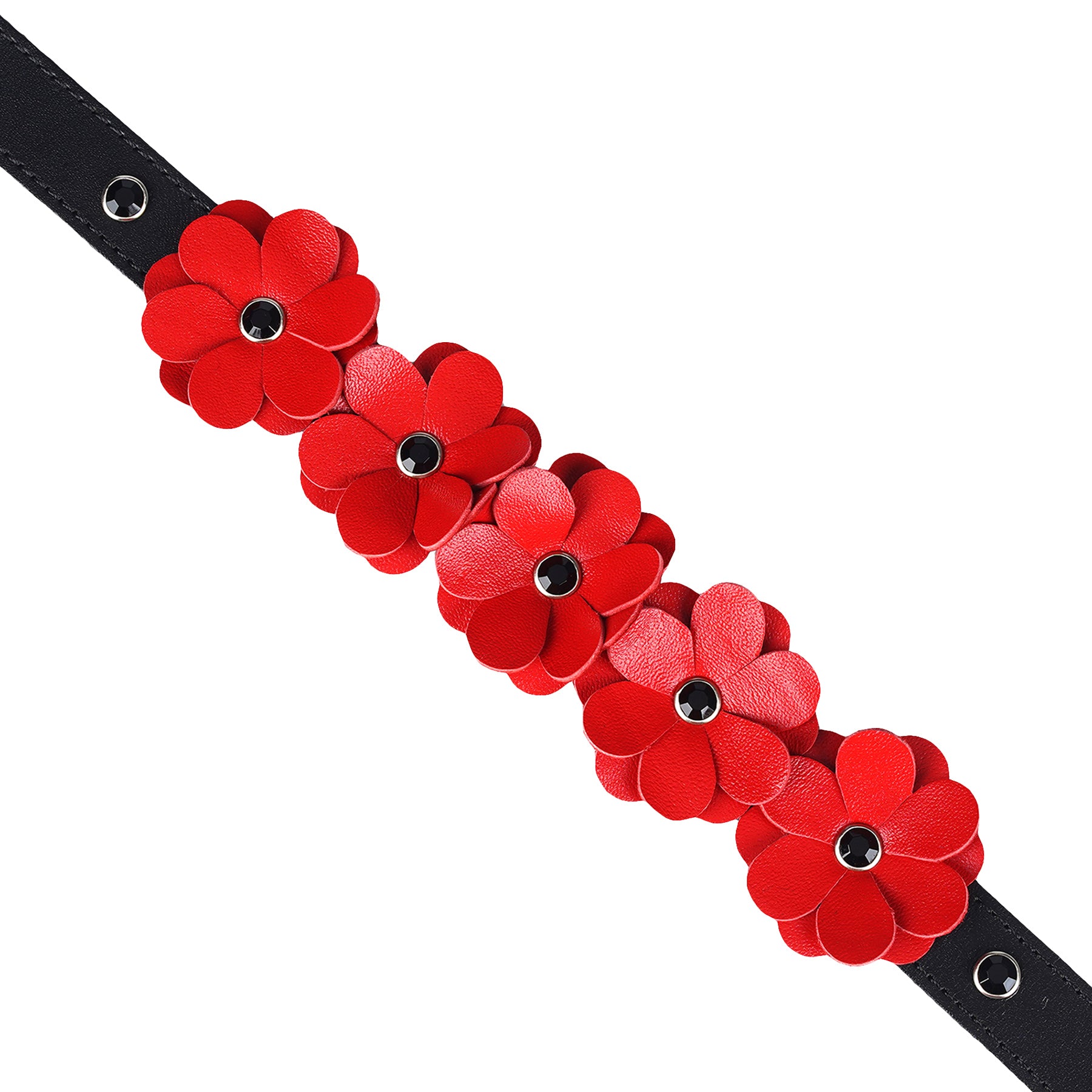 Red Leather Flowers Collar With Leash By Liebe Seele