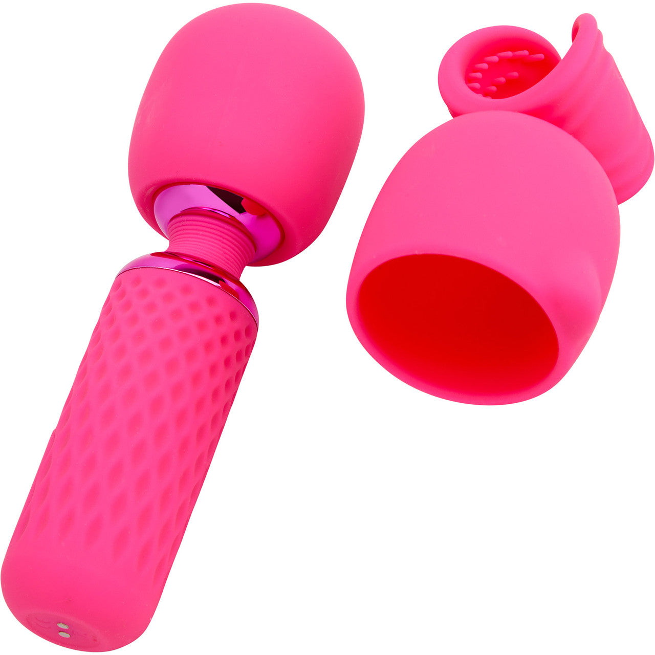 Nubii Harlow Mini Wand Silicone Warming Vibrator With Multi Use Attachment By Nu Sensuelle - Pink