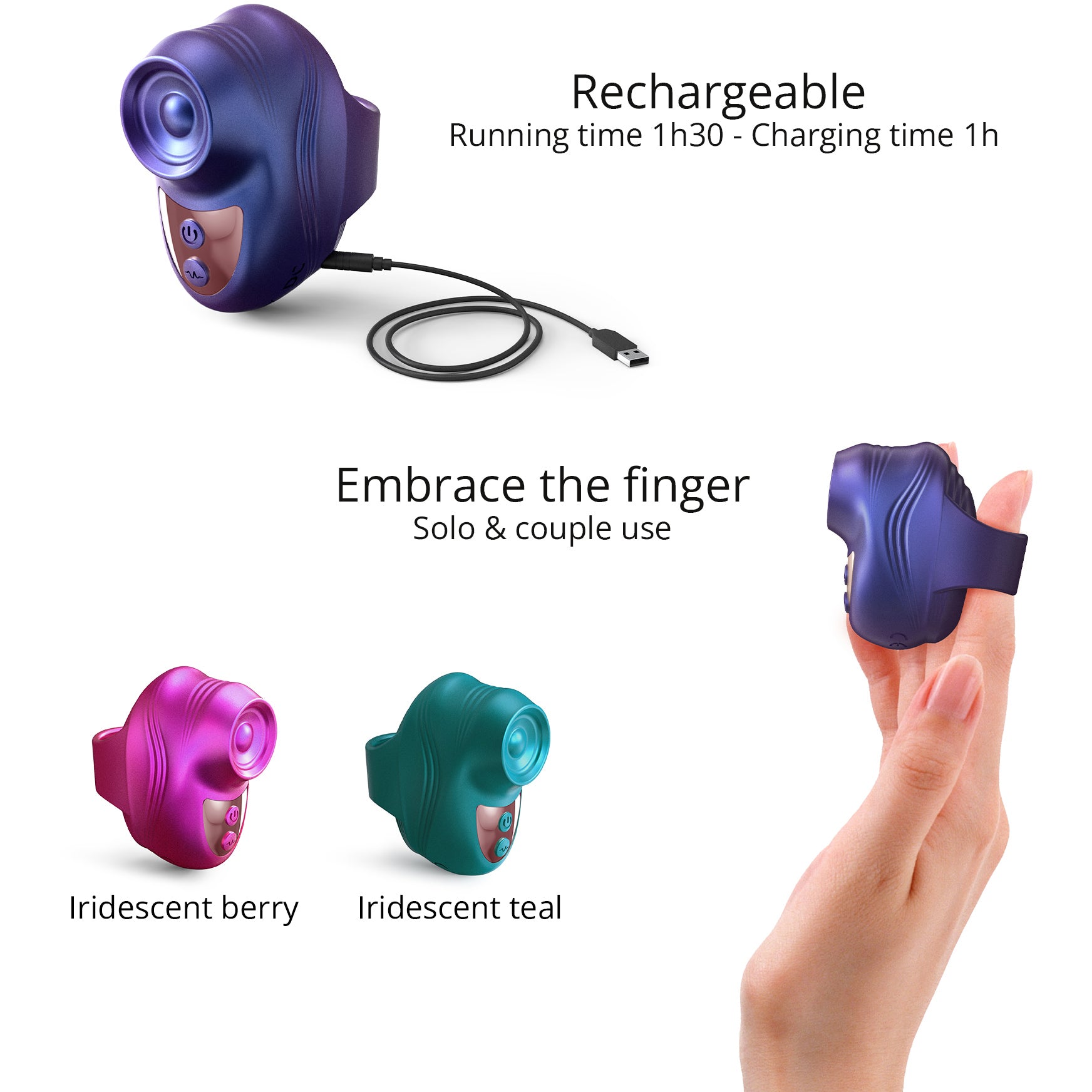 Kisscool Rechargeable Silicone Finger Vibrator With Tapping Technology By Love To Love - Iridescent Indigo