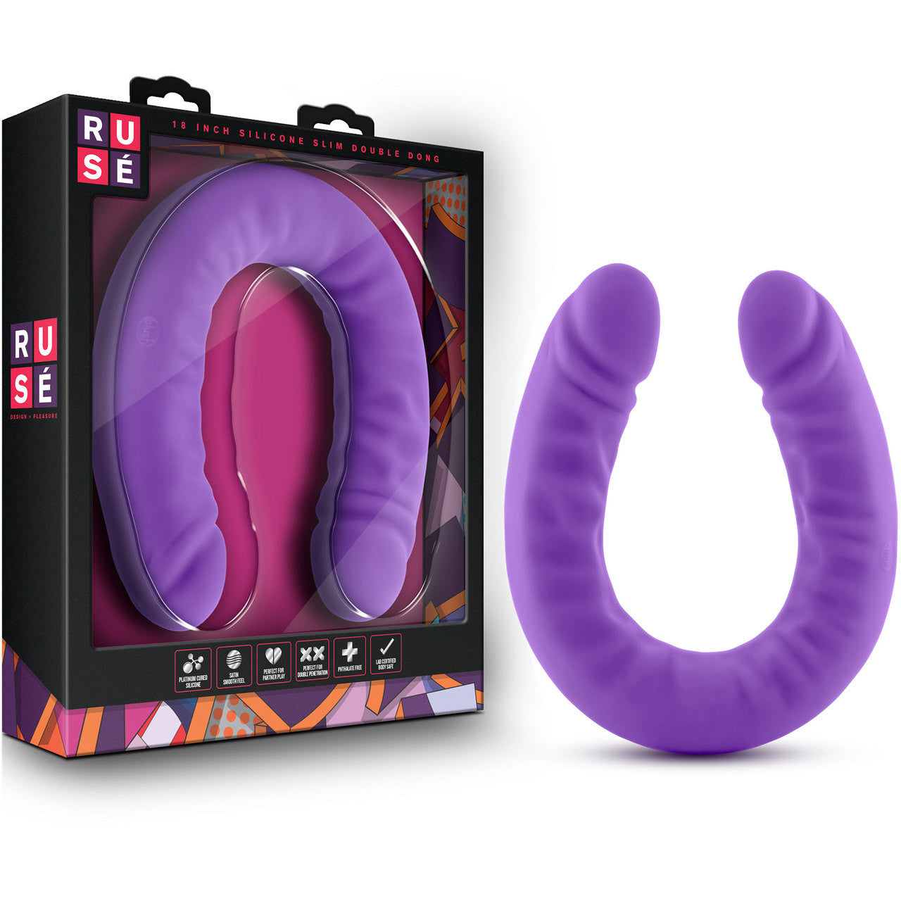 Ruse 18 inch Silicone Slim Double Dong by Blush Novelties - Purple