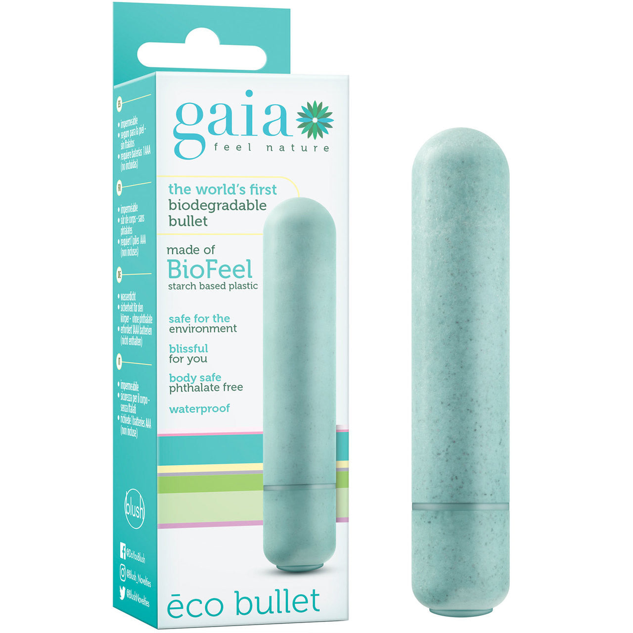 Gaia Eco Bullet Biodegradable & Recyclable Mini Vibrator By Blush Novelties - Aqua