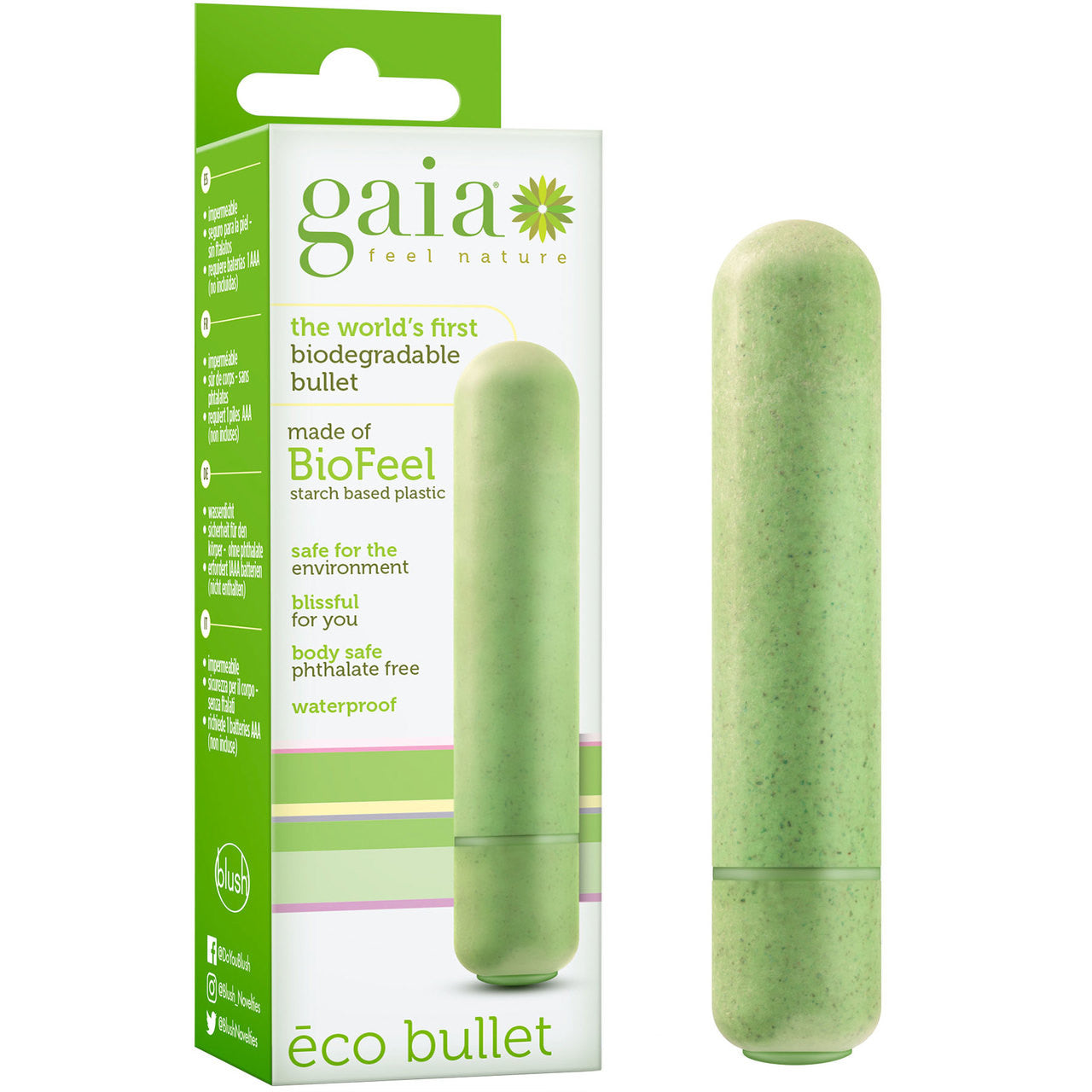 Gaia Eco Bullet Biodegradable & Recyclable Mini Vibrator By Blush Novelties - Green