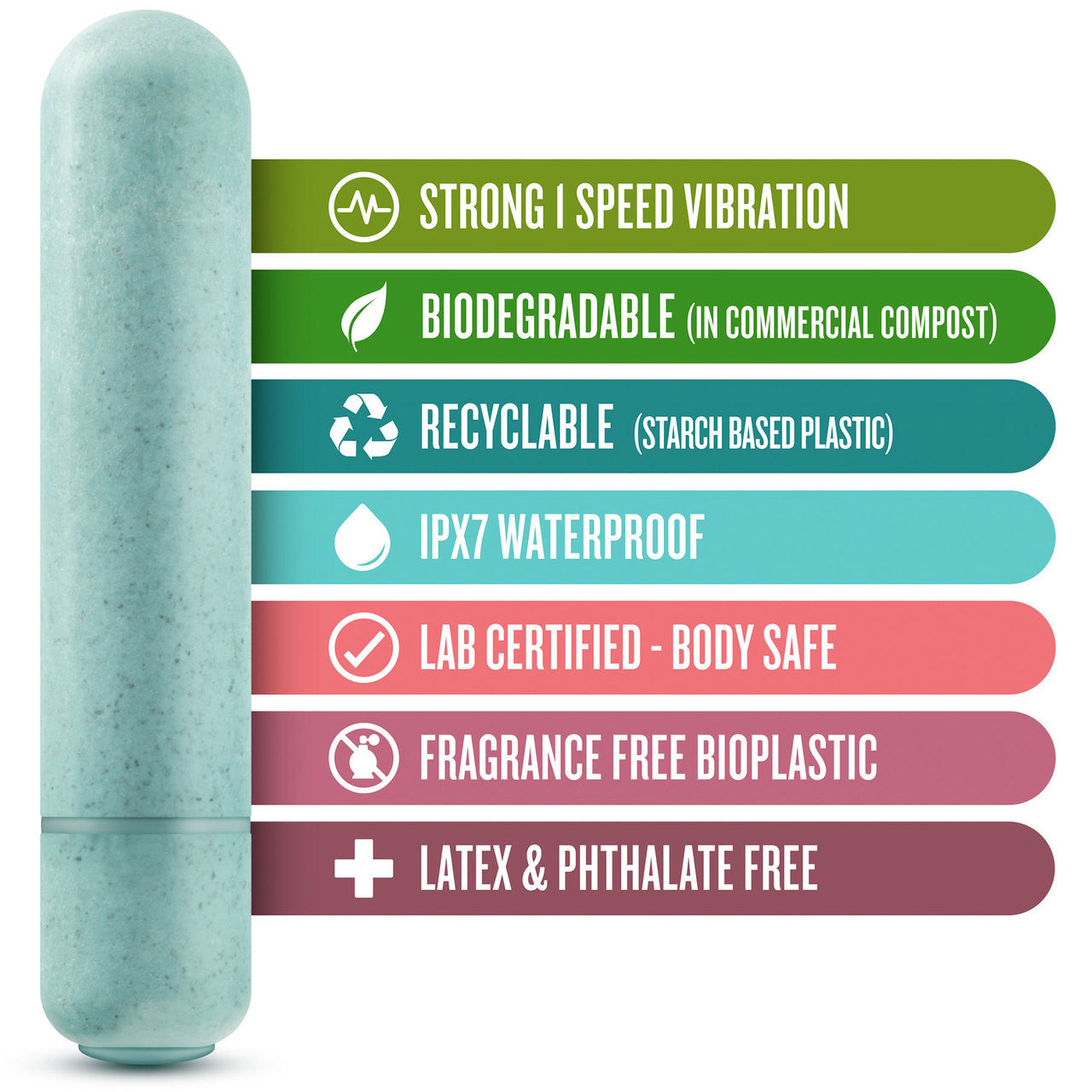 Gaia Eco Bullet Biodegradable & Recyclable Mini Vibrator By Blush Novelties - Aqua