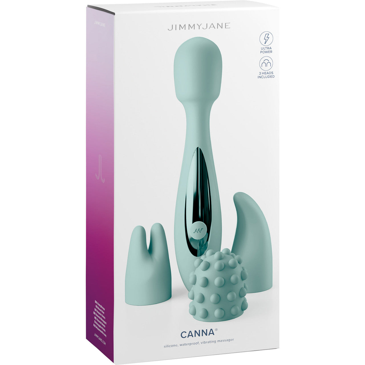 JimmyJane Canna Rechargeable Silicone Vibrating Wand Massager With 3 Attachments - Teal