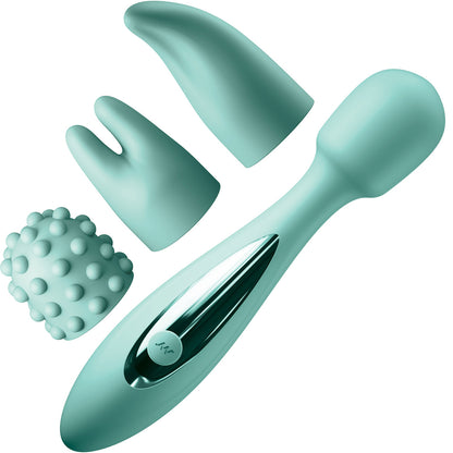 JimmyJane Canna Rechargeable Silicone Vibrating Wand Massager With 3 Attachments - Teal