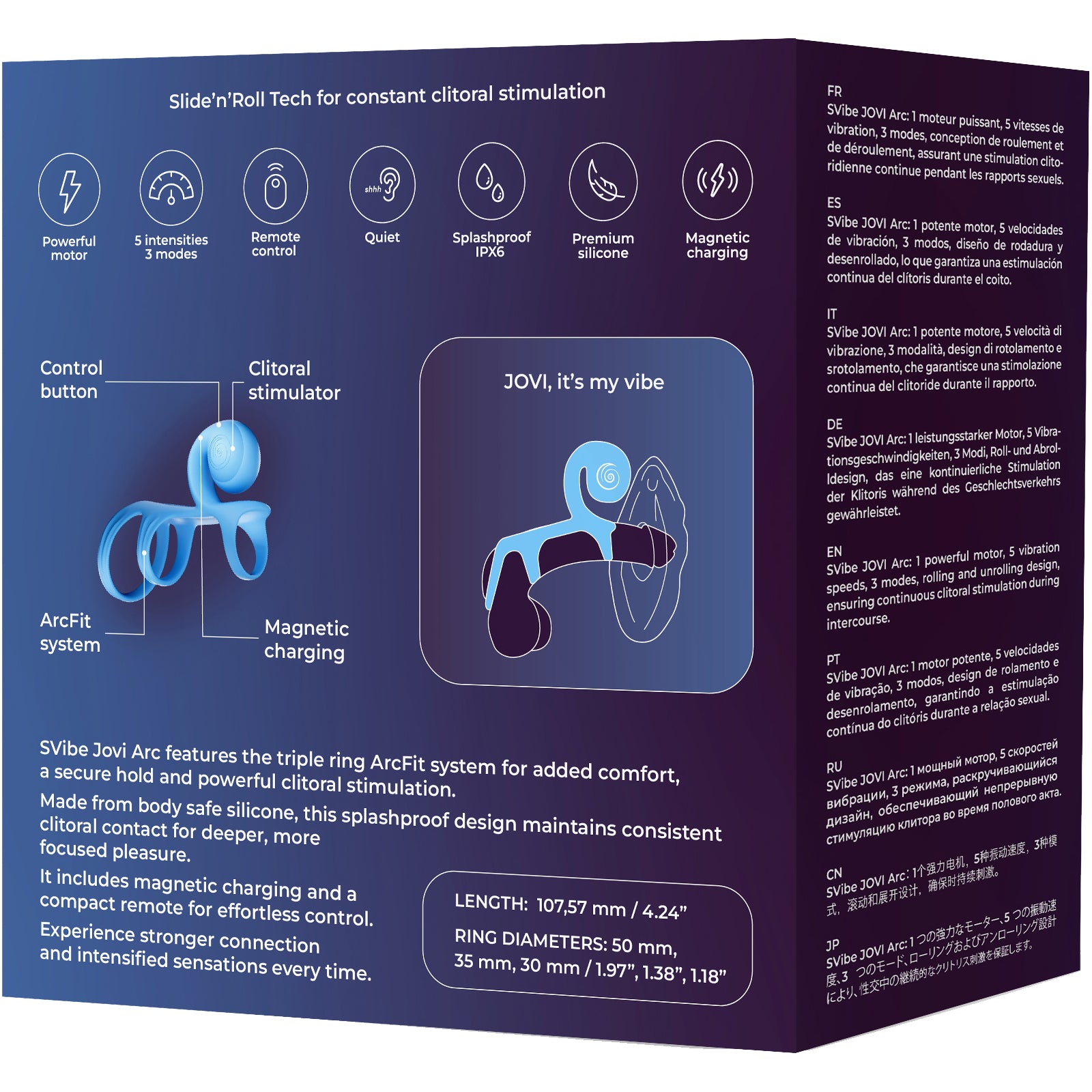 SVibe Snail Jovi Arc Couples Ring Silicone Vibrating Cock Ring With Remote - Blue Haze