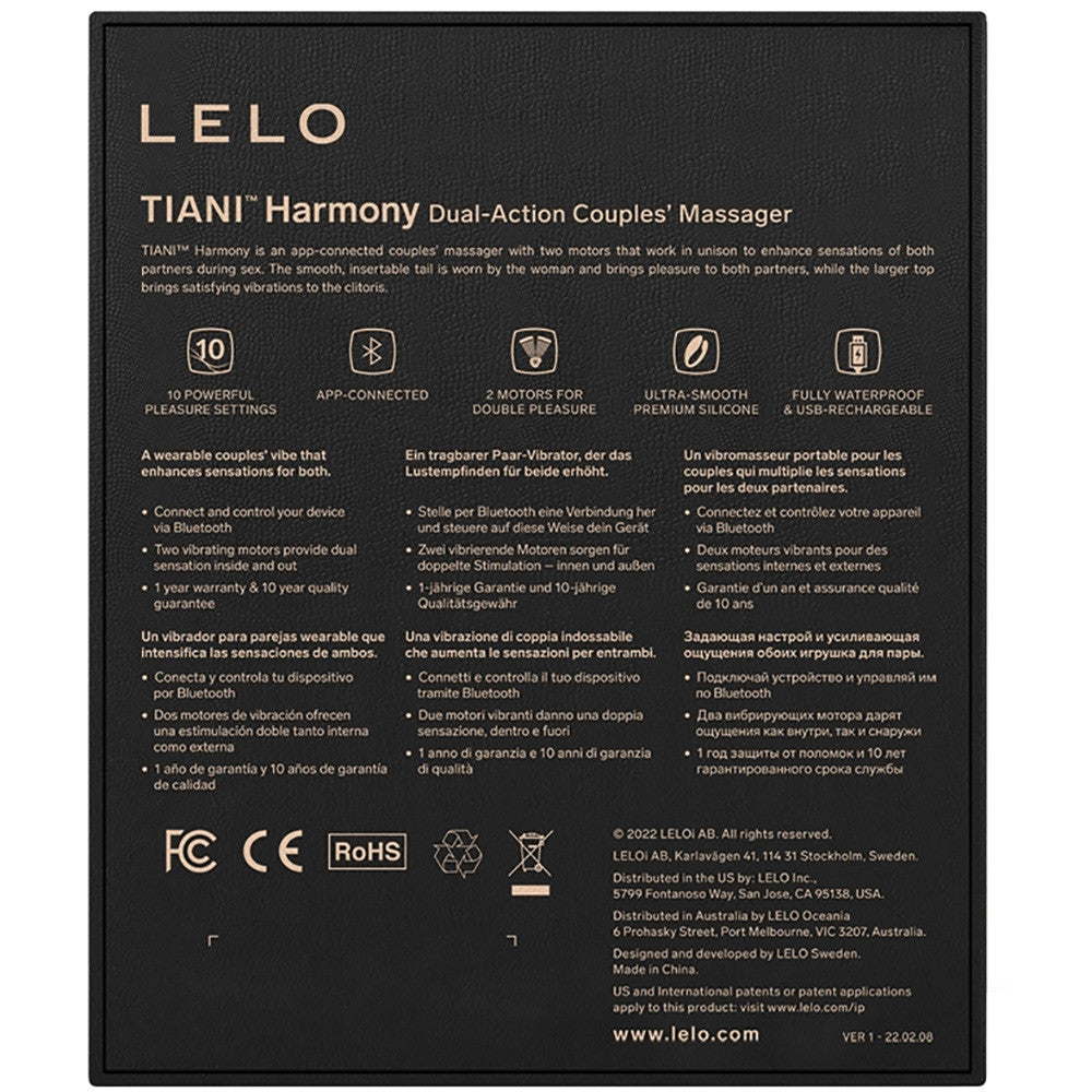 LELO TIANI Harmony Rechargeable Silicone App Enabled Couples Vibrator - Black