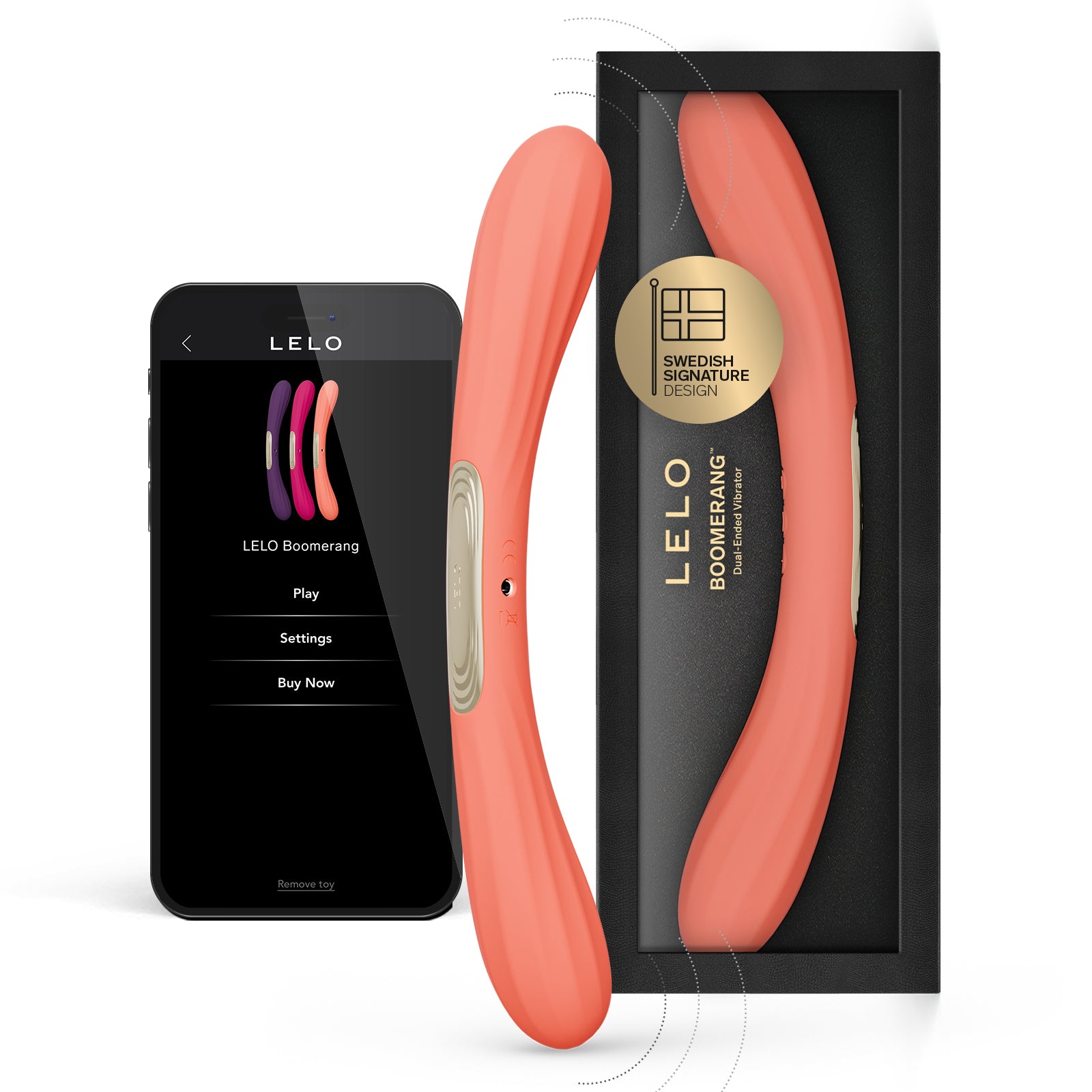 LELO BOOMERANG™ Premium Double Ended Silicone Vibrator For Couples - Coral