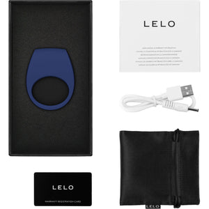 LELO TOR 3 Silicone Waterproof Rechargeable App Enabled Vibrating Cock Ring - Base Blue