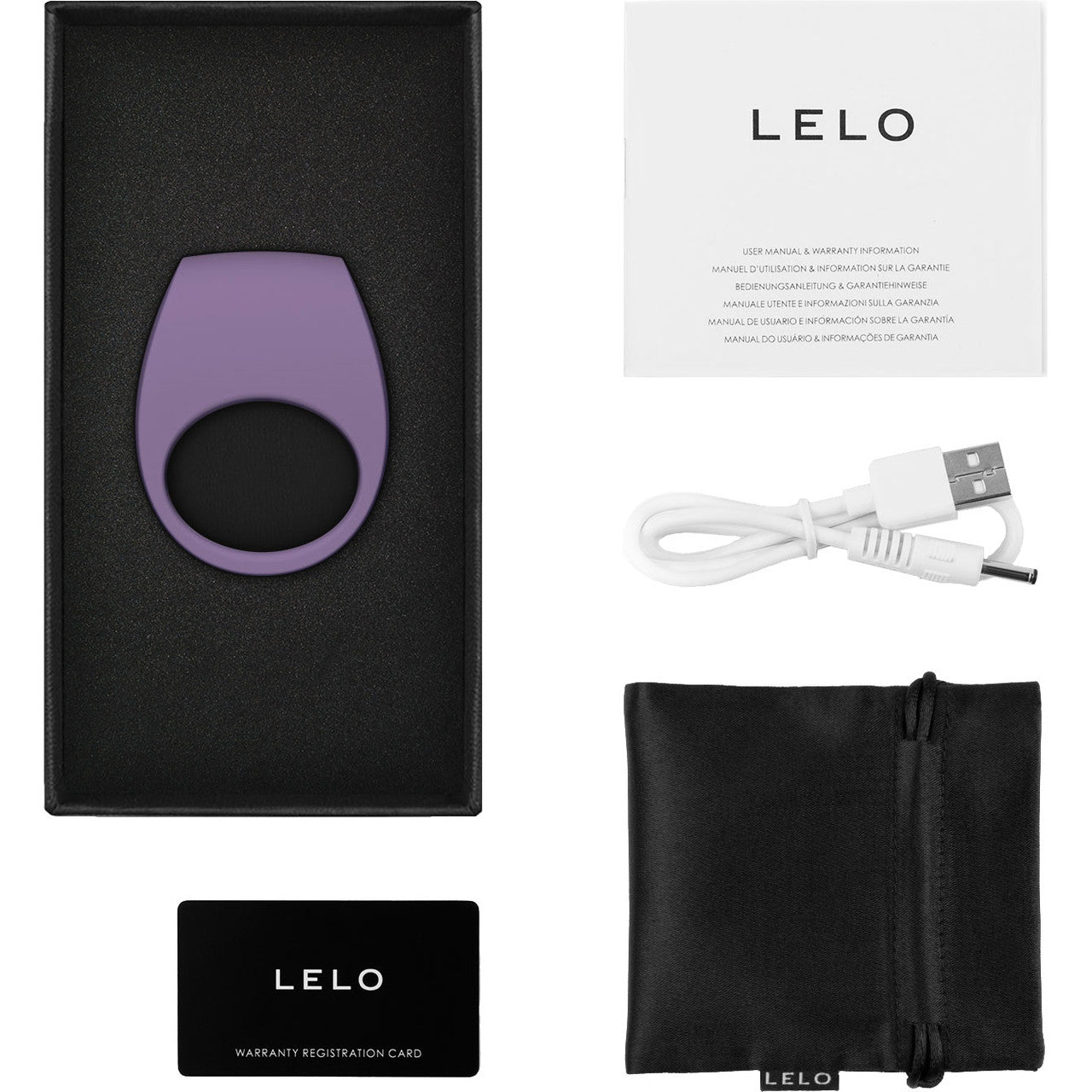 LELO TOR 3 Silicone Waterproof Rechargeable App Enabled Vibrating Cock Ring - Violet Dust