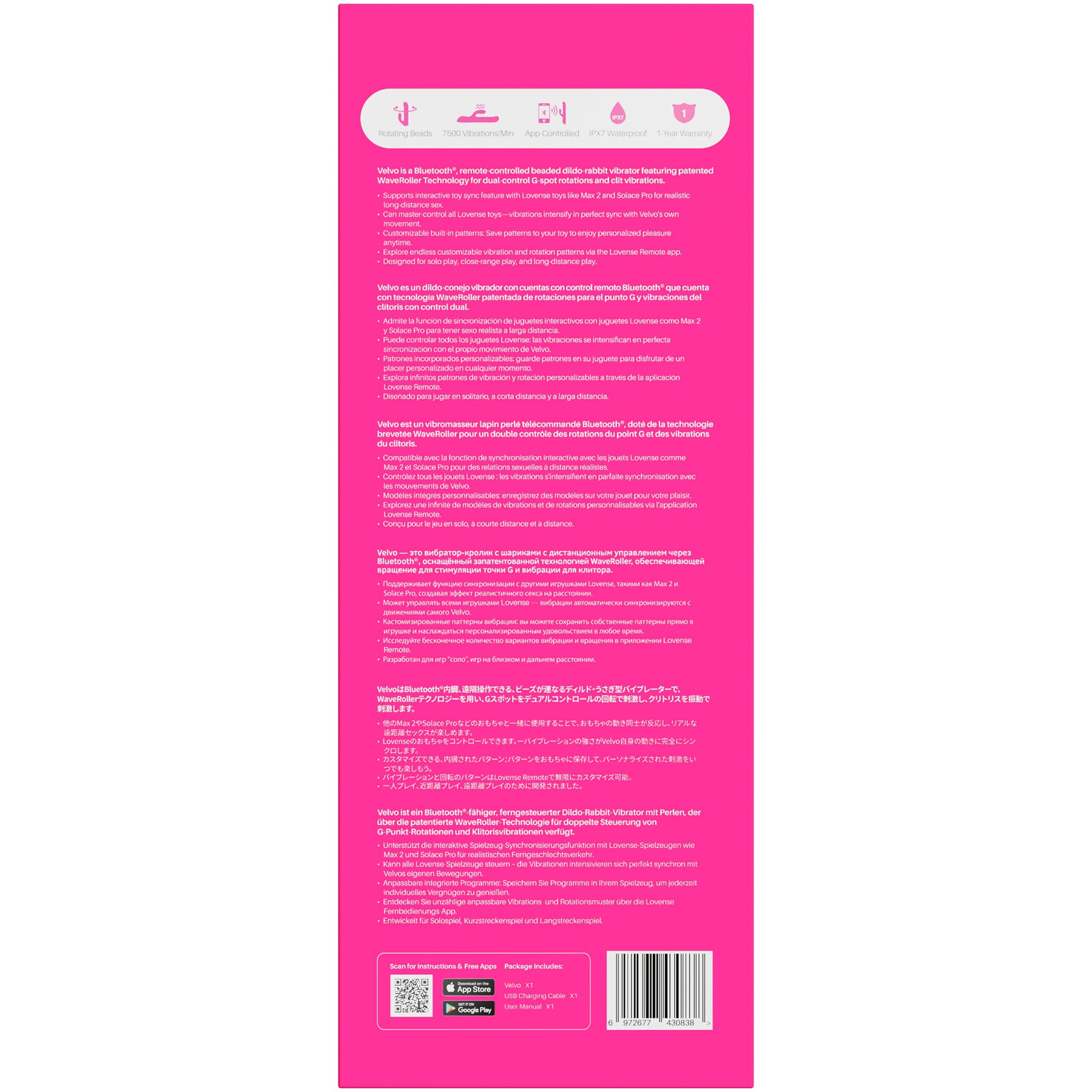 Lovense Velvo App Enabled Silicone Rolling Bead G-Spot & Clit Rabbit Vibrator