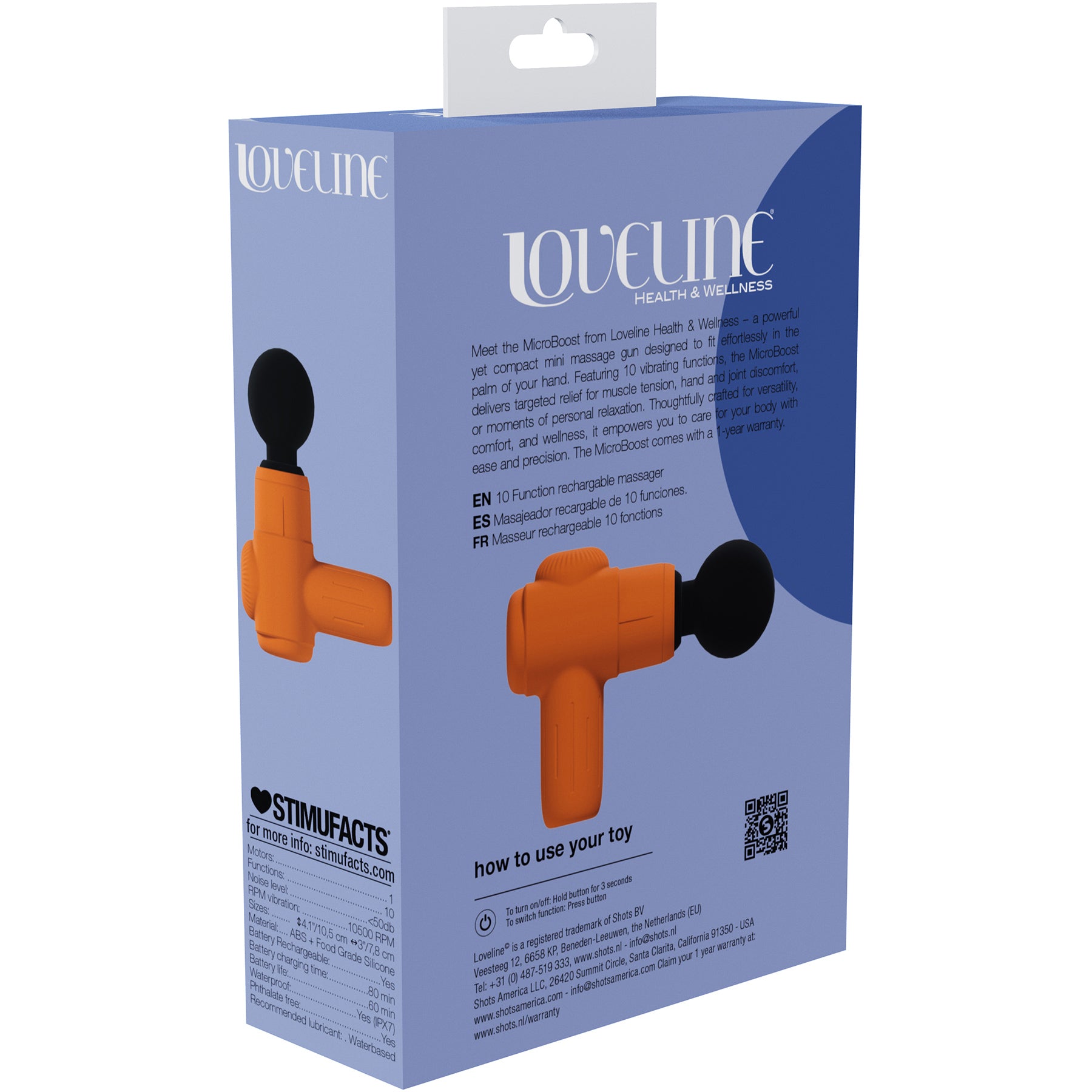 Loveline MicroBoost 10 Function Vibrating Waterproof Silicone Massager - Orange