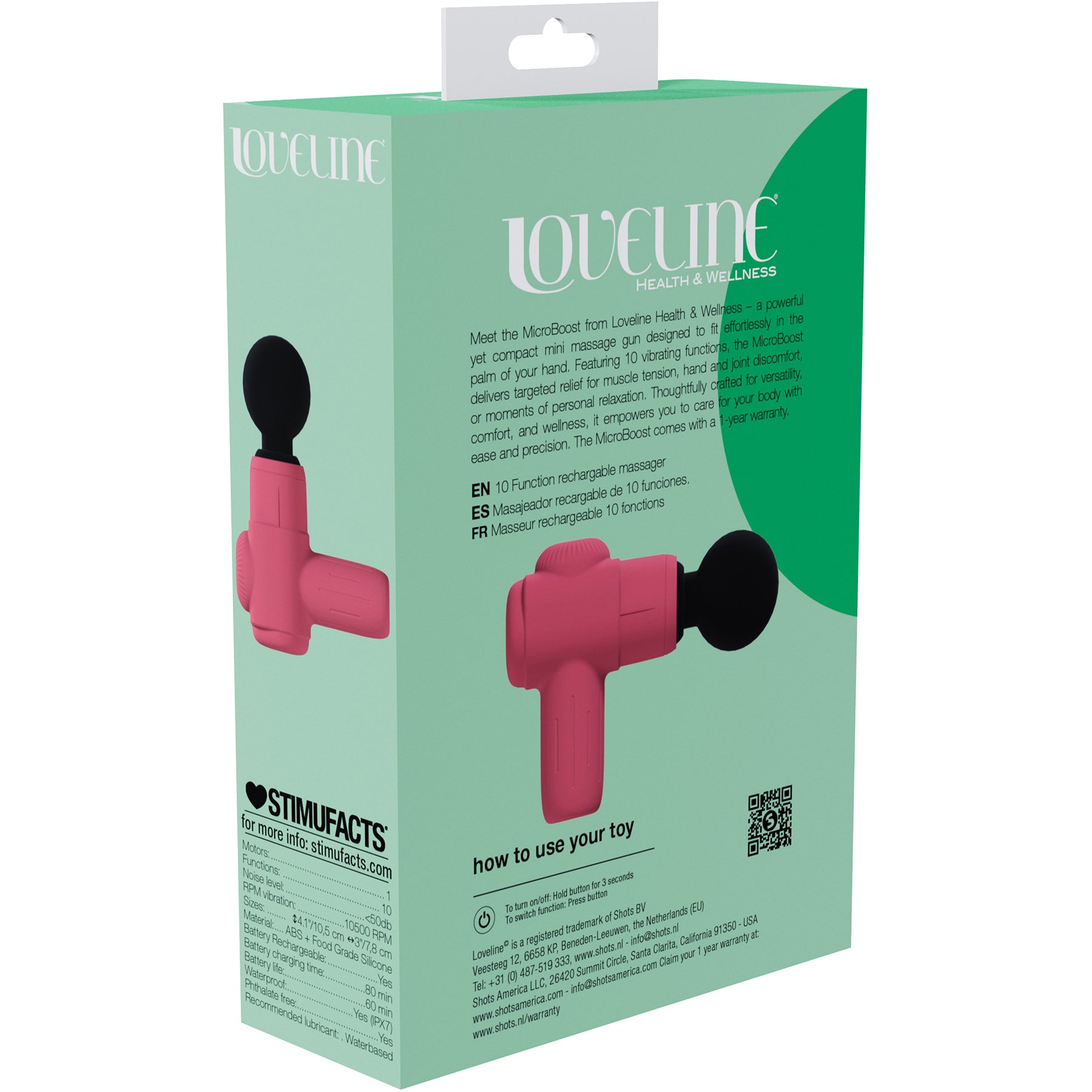 Loveline MicroBoost 10 Function Vibrating Waterproof Silicone Massager - Pink