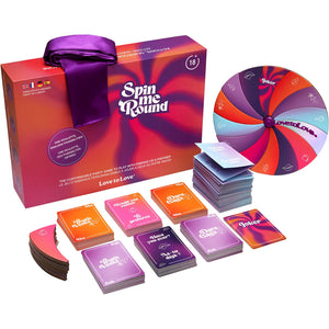 Spin Me Round game set with colorful cards and box on a white background