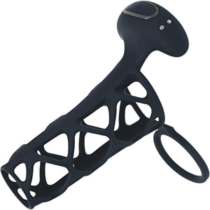 Levelz Vibrating Cage Silicone Cock Sleeve & Ball Ring - Black