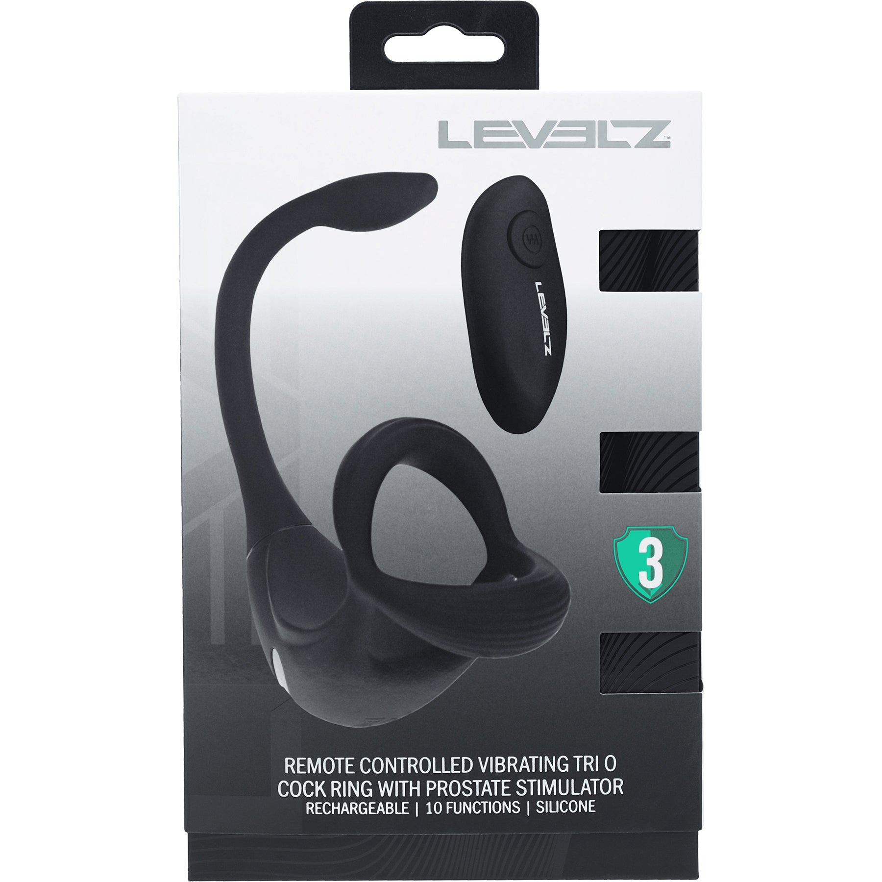 LEVELZ Remote Control Vibrating Silicone Tri O Cock Ring with Prostate Stimulator
