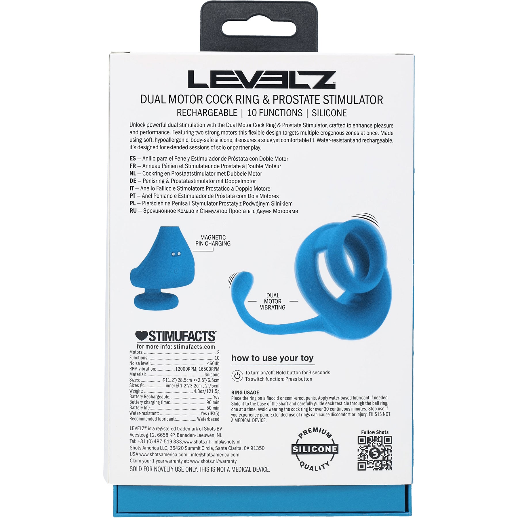 LEVELZ Dual Motor Silicone Cock Ring with Prostate Stimulator