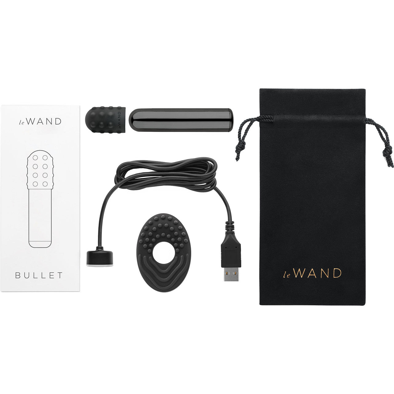 Le Wand Bullet Waterproof Vibrator With Textured Silicone Sleeve & Ring - Black