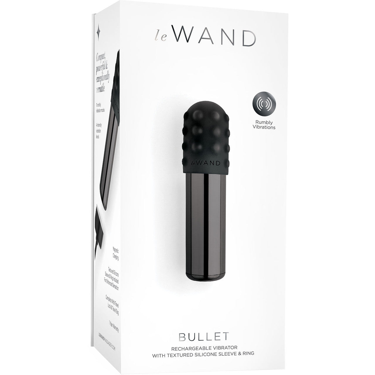 Le Wand Bullet Waterproof Vibrator With Textured Silicone Sleeve & Ring - Black