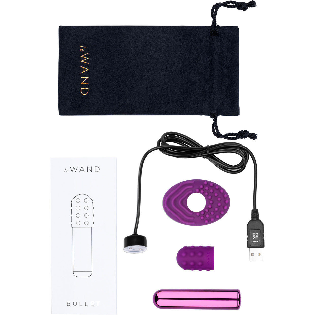 Le Wand Bullet Waterproof Vibrator With Textured Silicone Sleeve & Ring - Cherry Purple