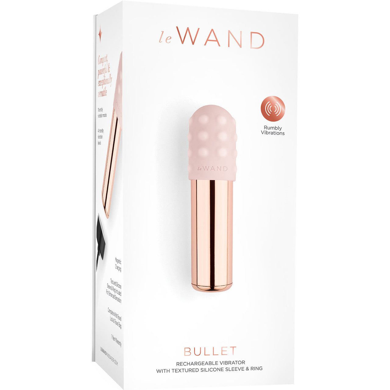 Le Wand Bullet Waterproof Vibrator With Textured Silicone Sleeve & Ring - Rose Gold