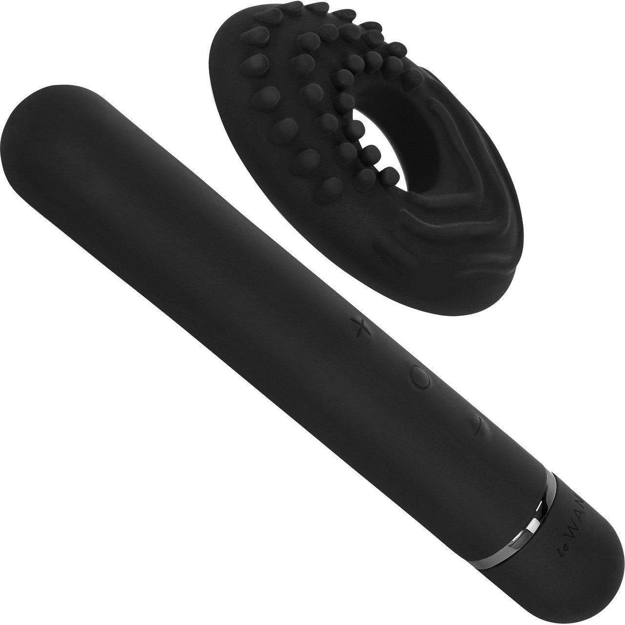 Le Wand Baton Rechargeable Vibrator With Textured Silicone Ring - Black