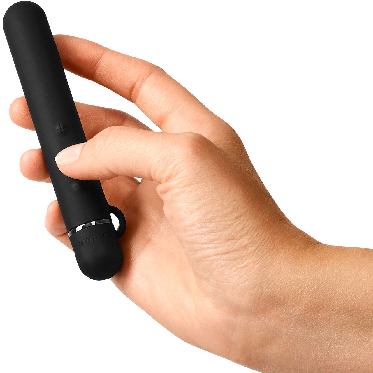 Le Wand Baton Rechargeable Vibrator With Textured Silicone Ring - Black