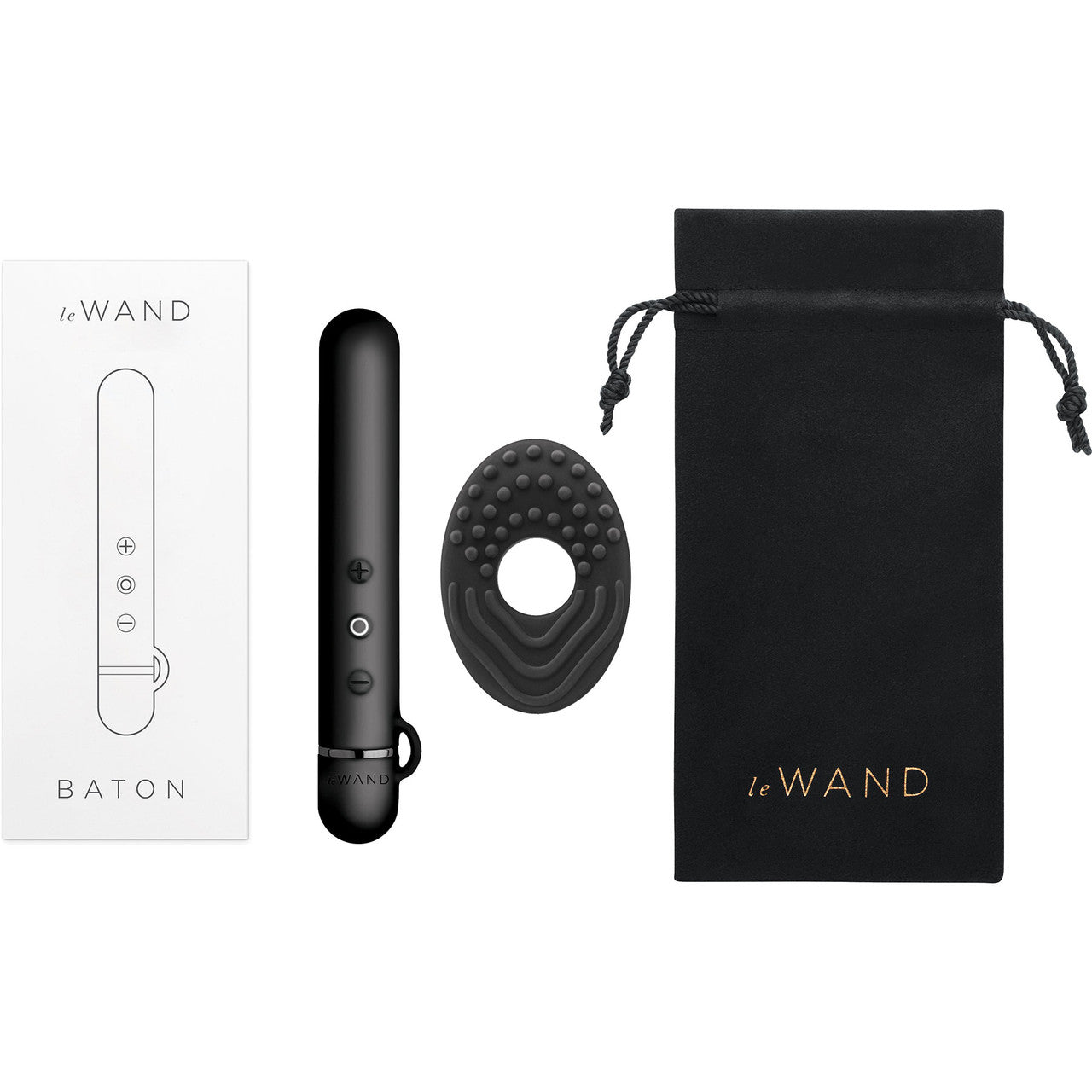 Le Wand Baton Rechargeable Vibrator With Textured Silicone Ring - Black