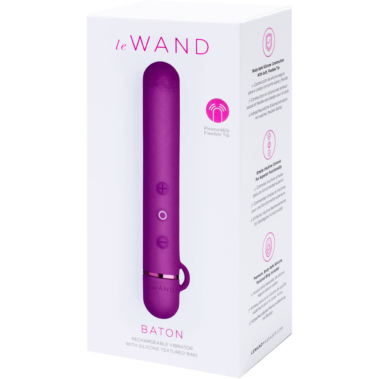 Le Wand Baton Rechargeable Vibrator With Textured Silicone Ring - Cherry Purple