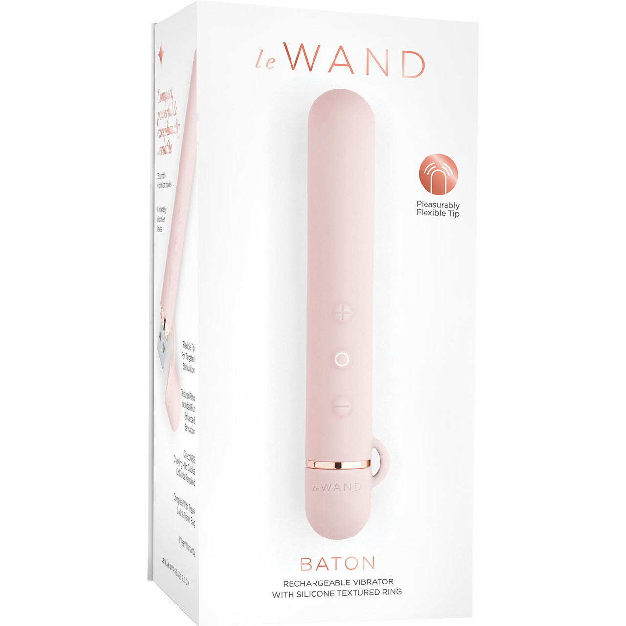 Le Wand Baton Rechargeable Vibrator With Textured Silicone Ring - Rose Gold