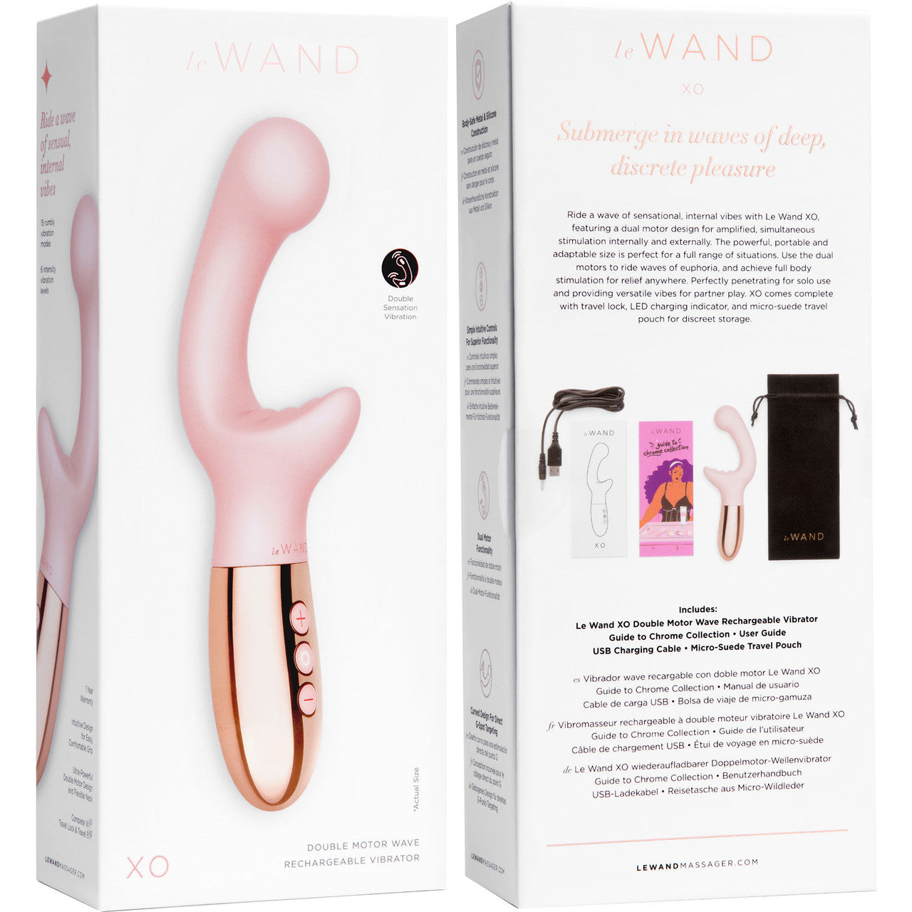 Le Wand XO Waterproof Rechargeable Silicone Dual Stimulation Vibrator - Rose Gold