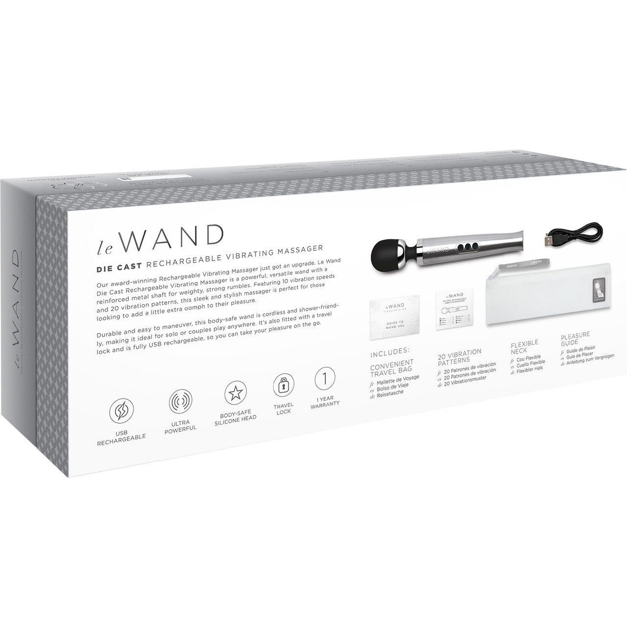 Le Wand Die Cast Rechargeable Vibrating Body Massager - Silver