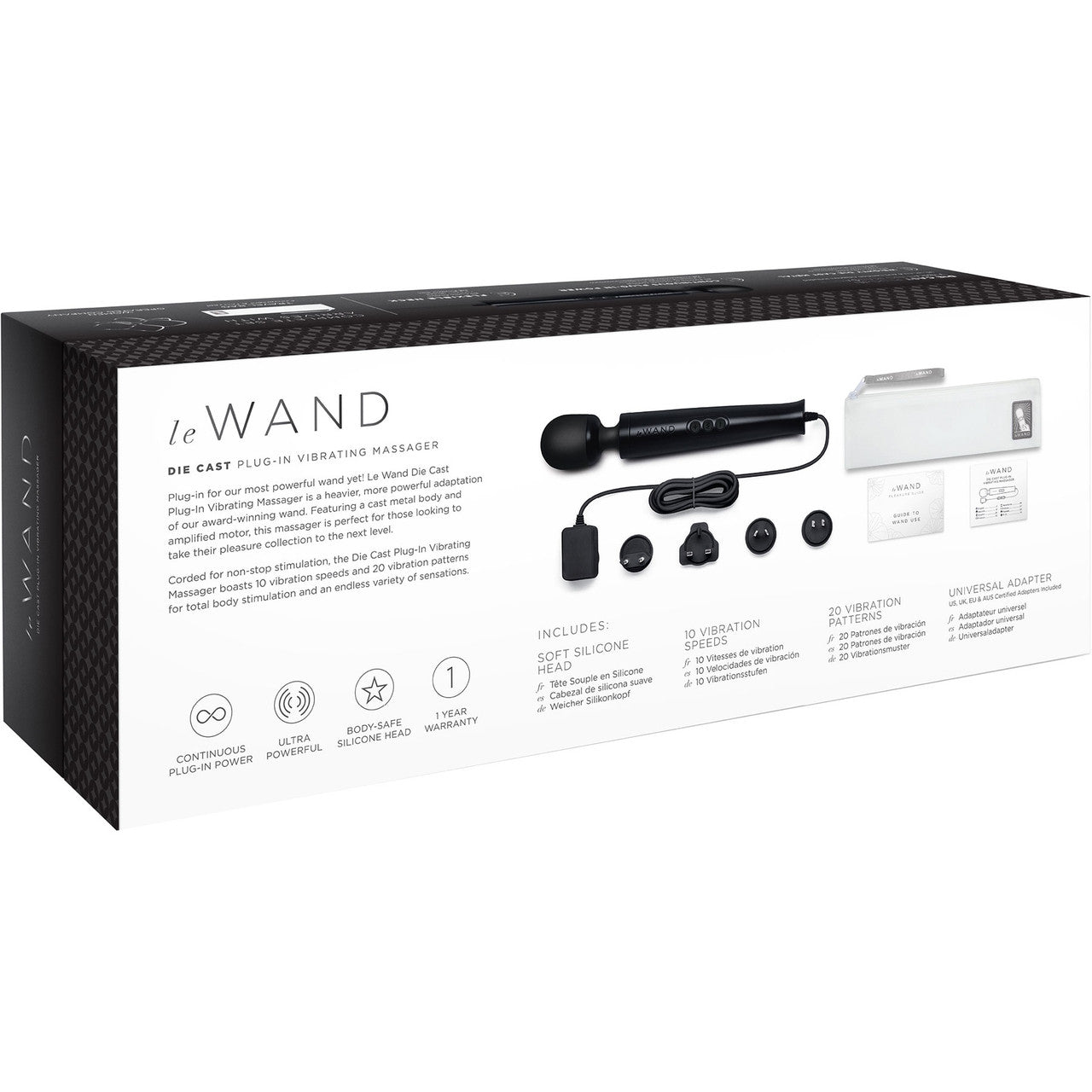 Le Wand Die Cast Plug-In Vibrating Body Massager - Black Le Wand Die Cast Plug-In Vibrating Body Massager - Black