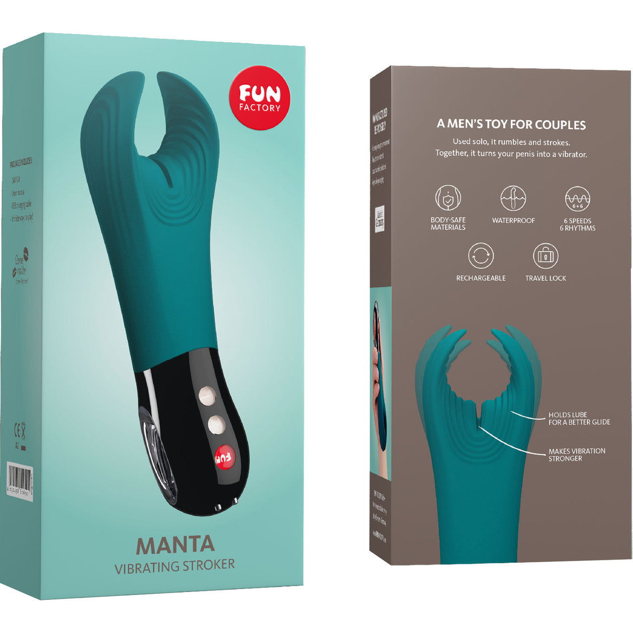 Fun Factory MANTA Vibrating Penis Stroker & Couples Penis Toy - Deep Sea Blue