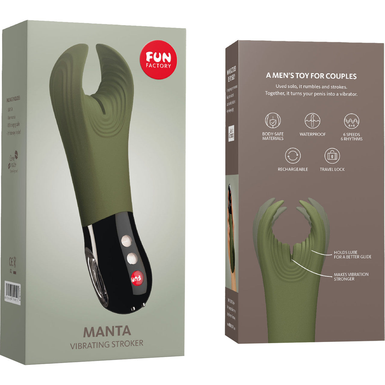 Fun Factory MANTA Vibrating Penis Stroker & Couples Penis Toy - Moss Green