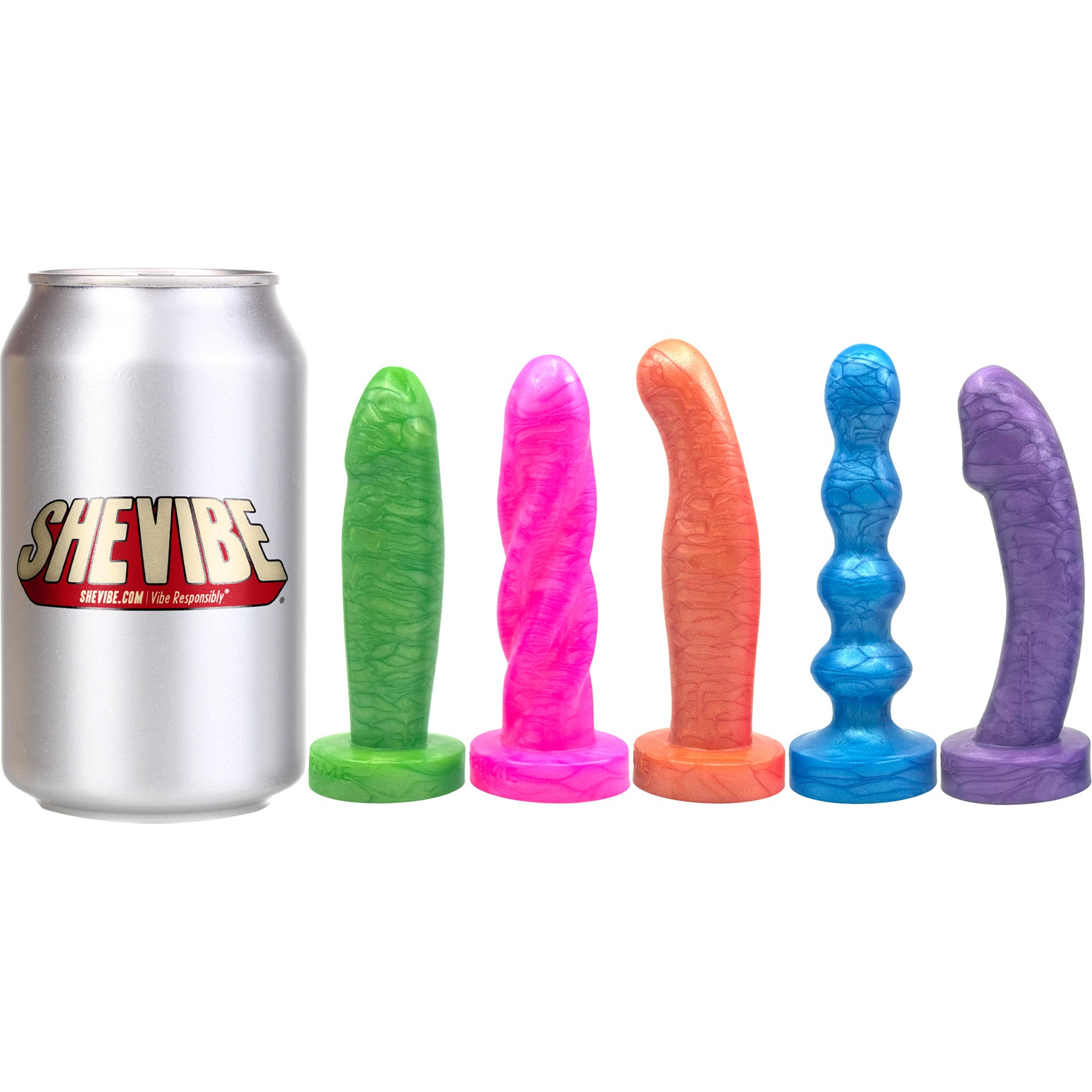 The Minima Set Of 5 Finger-Sized Small Silicone Dildos By Uberrime - With Can