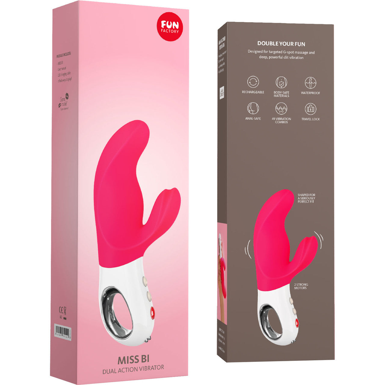 Fun Factory MISS BI Rechargeable Waterproof Dual Stimulation Vibrator - Pink