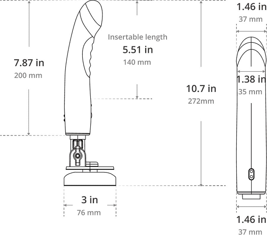 Lovense Mission 2 Touch Sensitive Silicone Rechargeable Vibrator - Measurements