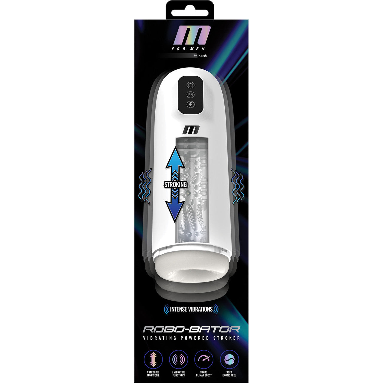 M For Men Robo-Bator Rechargeable Stroking Vibrating Penis Masturbator By Blush - White