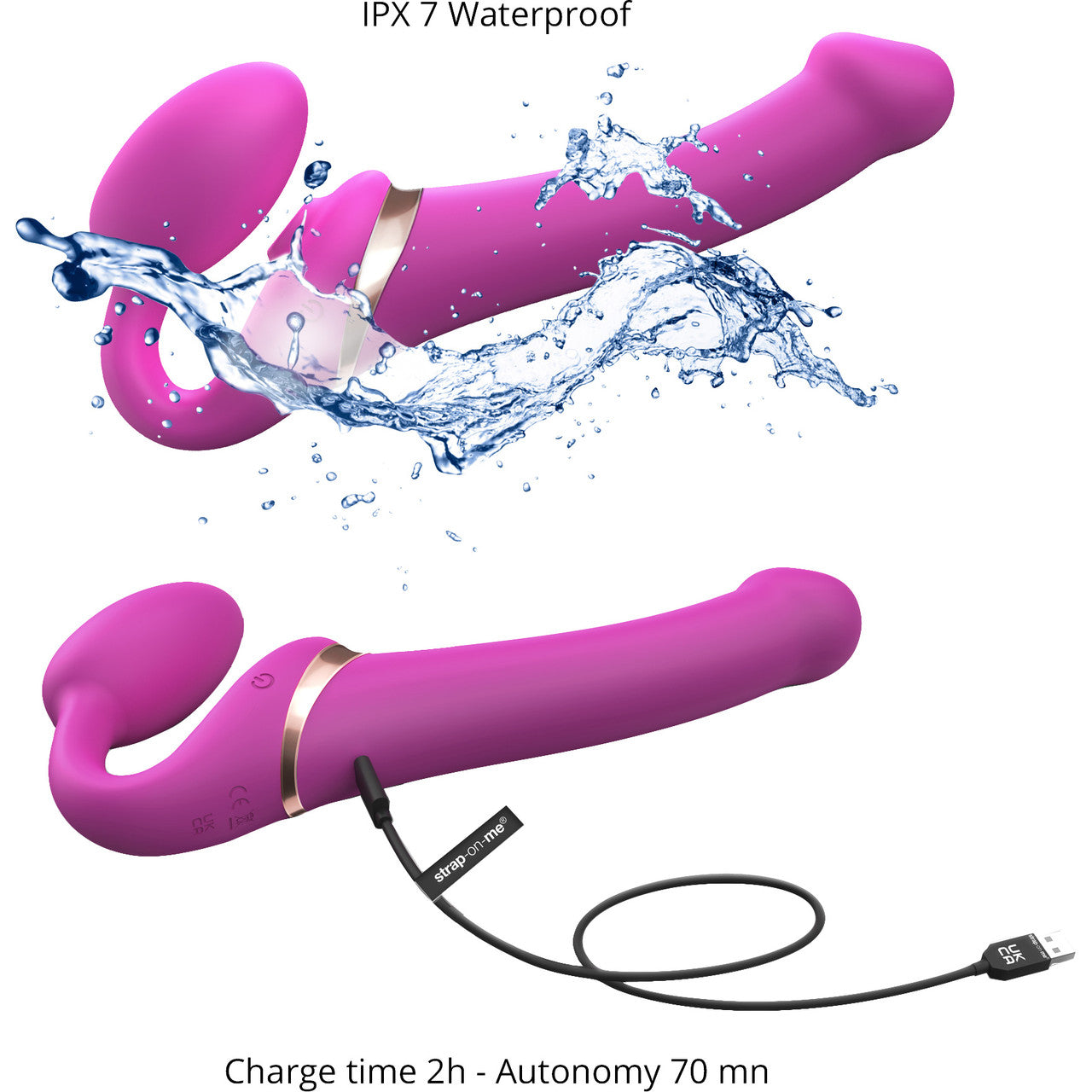 Strap-on-Me Multi Orgasm Silicone Vibrating 3 Motor Remote Control Strapless Strap-On - Small Fuchsia