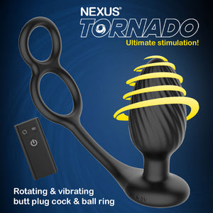 Nexus Tornado Rotating Vibrating Silicone Cock & Ball Ring With Remote