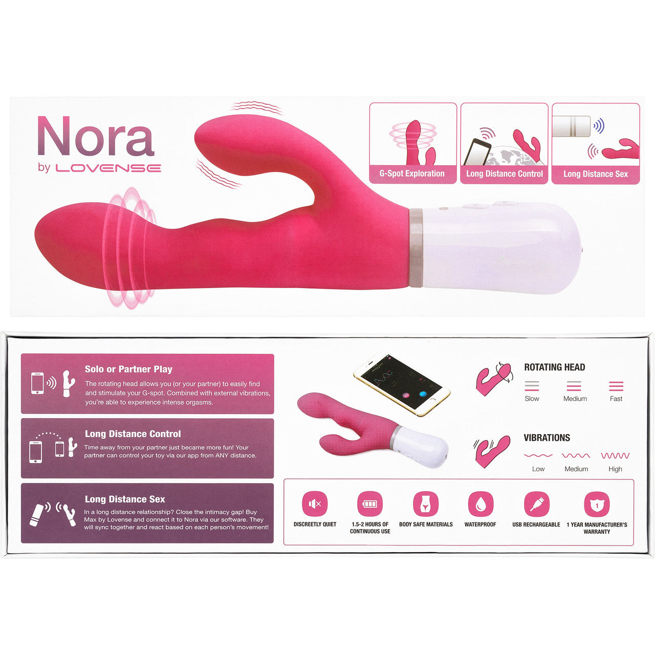 Lovense Nora App Enabled Silicone Rechargeable Rotating Rabbit Style Vibrator