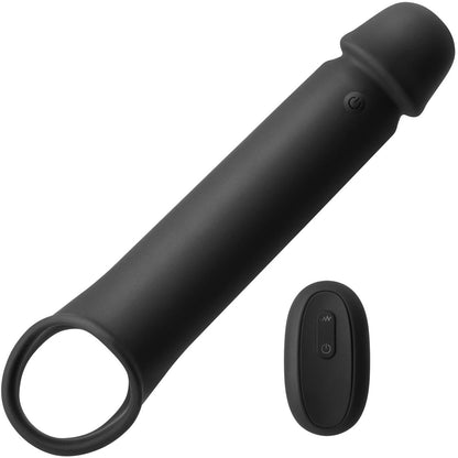 Renegade Brute Rechargeable Silicone Vibrating Penis Extension With Remote - Black