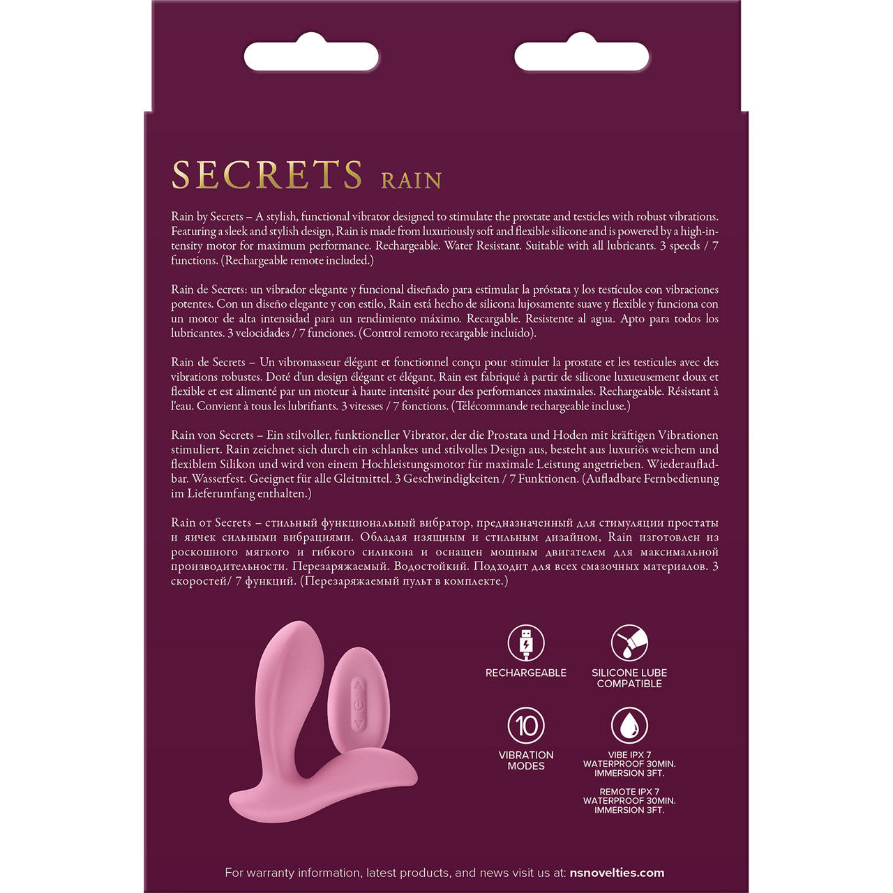 Secrets Rain Rechargeable Waterproof Silicone Prostate Massager With R Secrets Rain Rechargeable Waterproof Silicone Prostate Massager With R