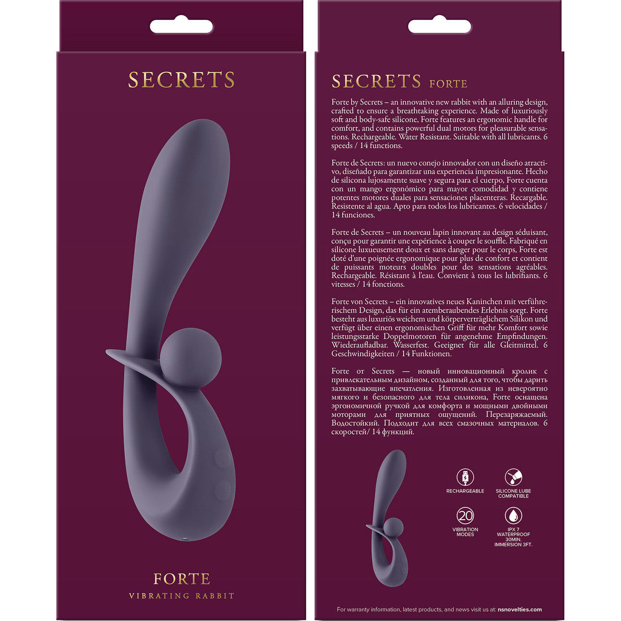 Secrets Forte Rechargeable Waterproof Silicone Dual Stimulation Vibrator By NS Novelties - Gray