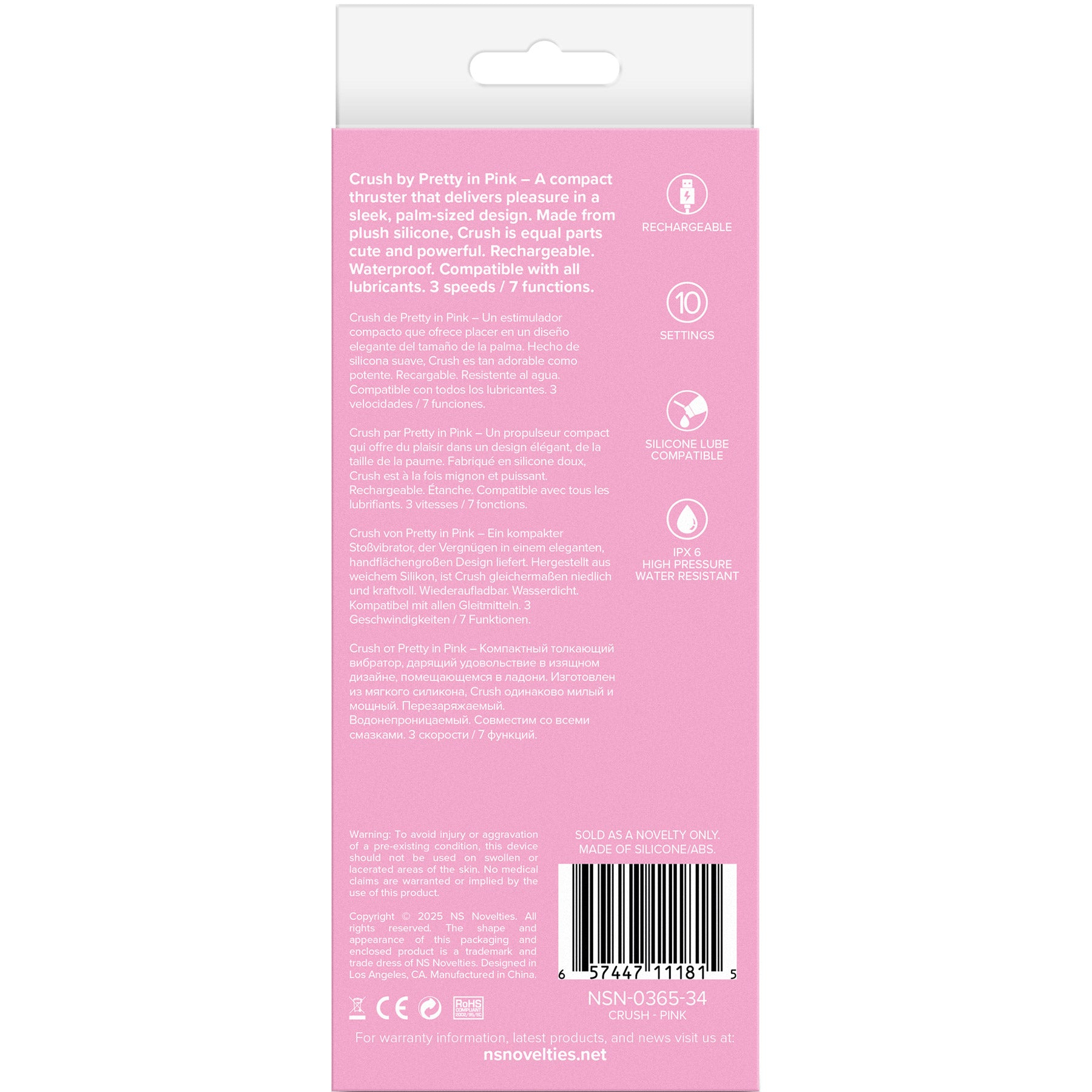 Pretty In Pink Crush Compact Rechargeable Silicone Thrusting Vibrator